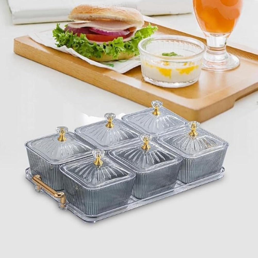 Pter para aperitivos y frutos secos de 6 compartimentos, bandeja versátil con cuencos para fiestas, entretenimiento y aperitivos saludables, ideal para reuniones