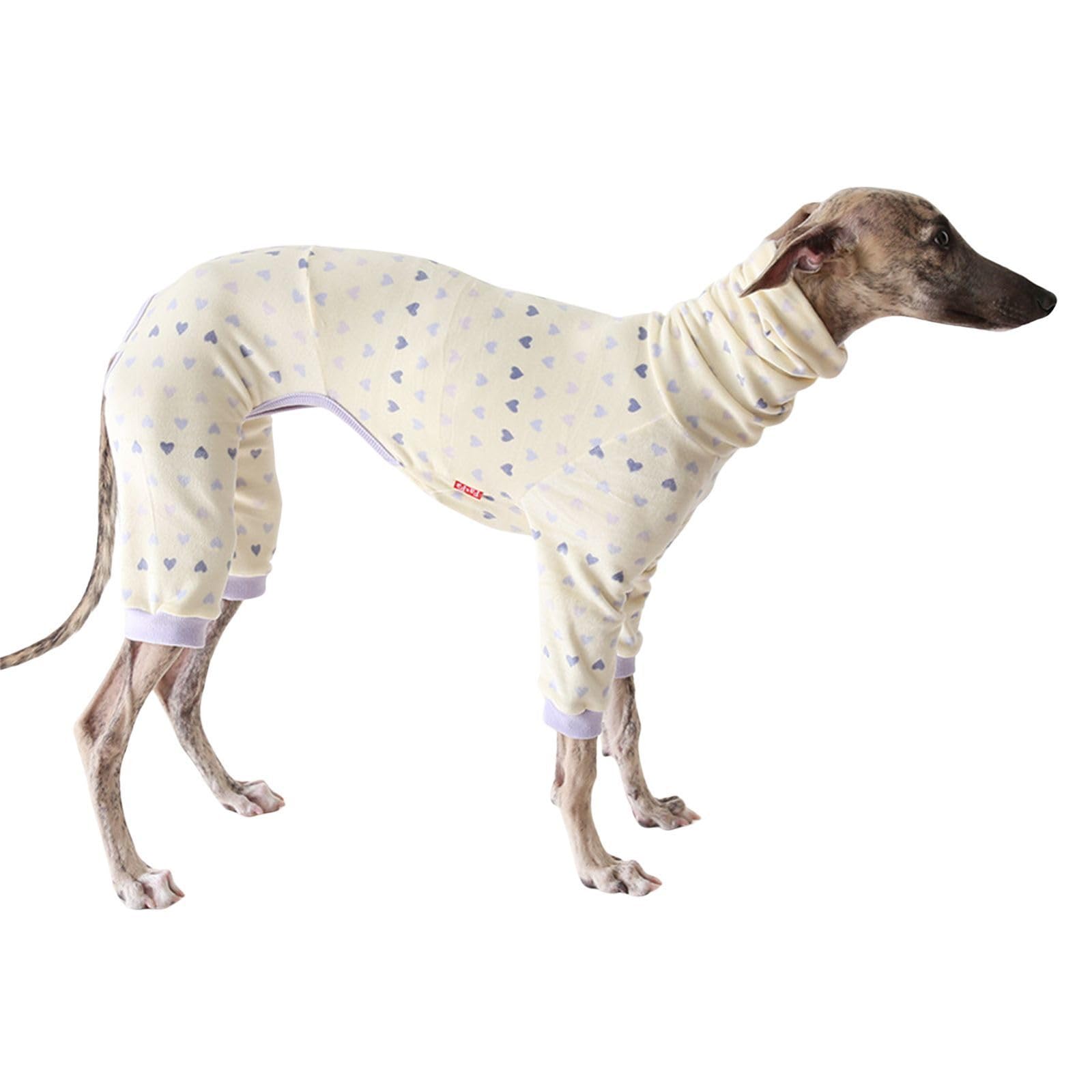 Lightweight Italian Greyhound Jumper，Turtleneck Whippet Four-Legs Cotton Pajamas Soft Dog Onesie Loungewear Dogs Jumpsuit, Light Purple Heart_L