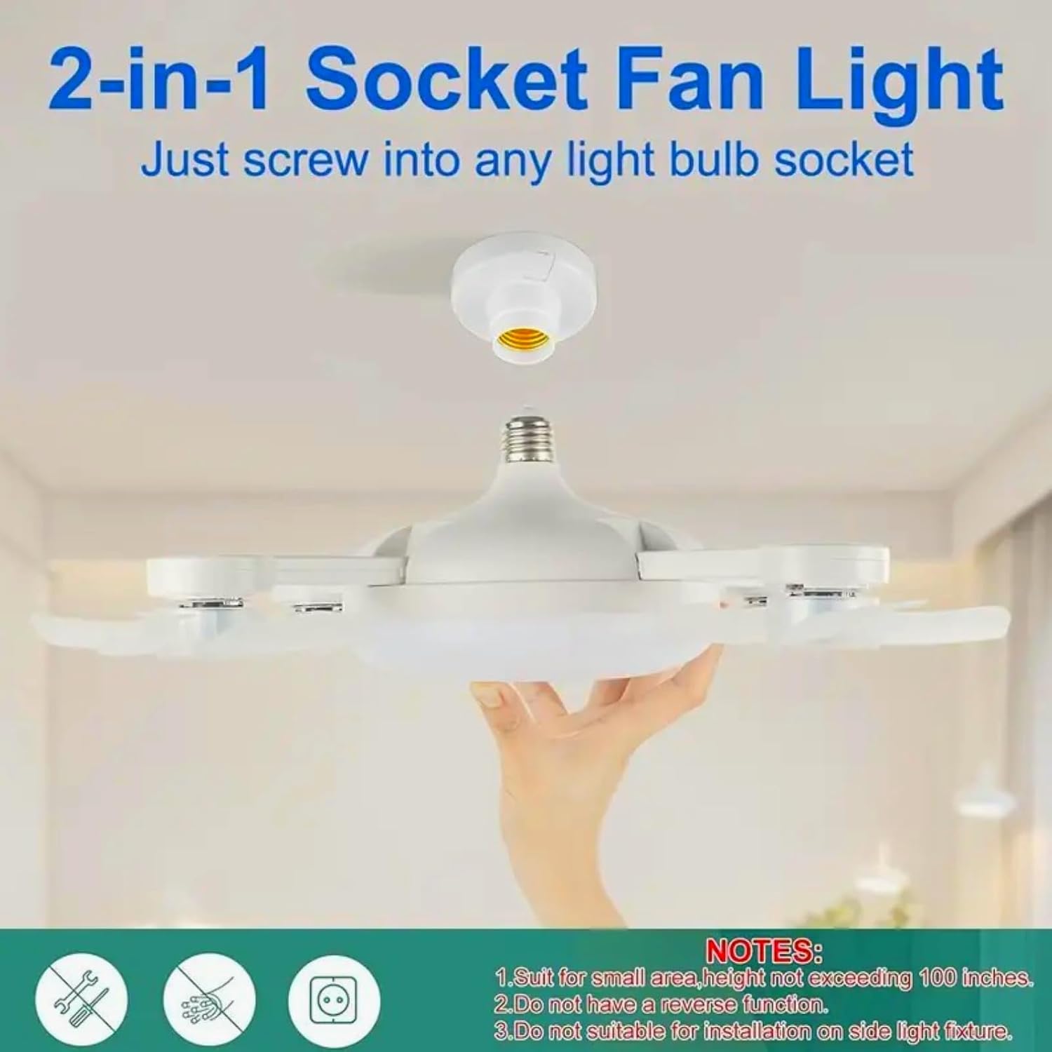 Socket Ceiling Fan Light with Remote Control, Light Bulb Fan Adjustable 3 Wind Speed, 3 Color Dimmable LED Light Quiet Screw-in Ceiling Fan for Bedroom, Living Room, Office (White,4 Head)
