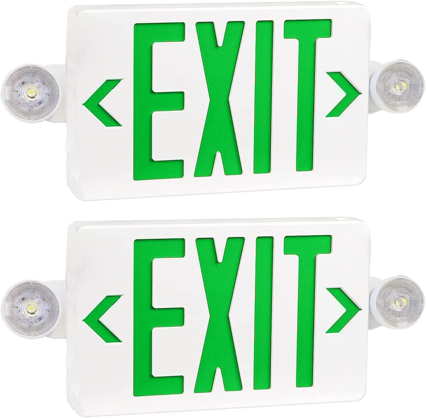 OSTEK 2 Pack Green LED Exit Sign with Emergency Lights, Two LED Adjustable Head Emergency Exit Lights with Battery Backup, Dual LED Lamp ABS Fire Resistance UL-Listed 120-277V (2)