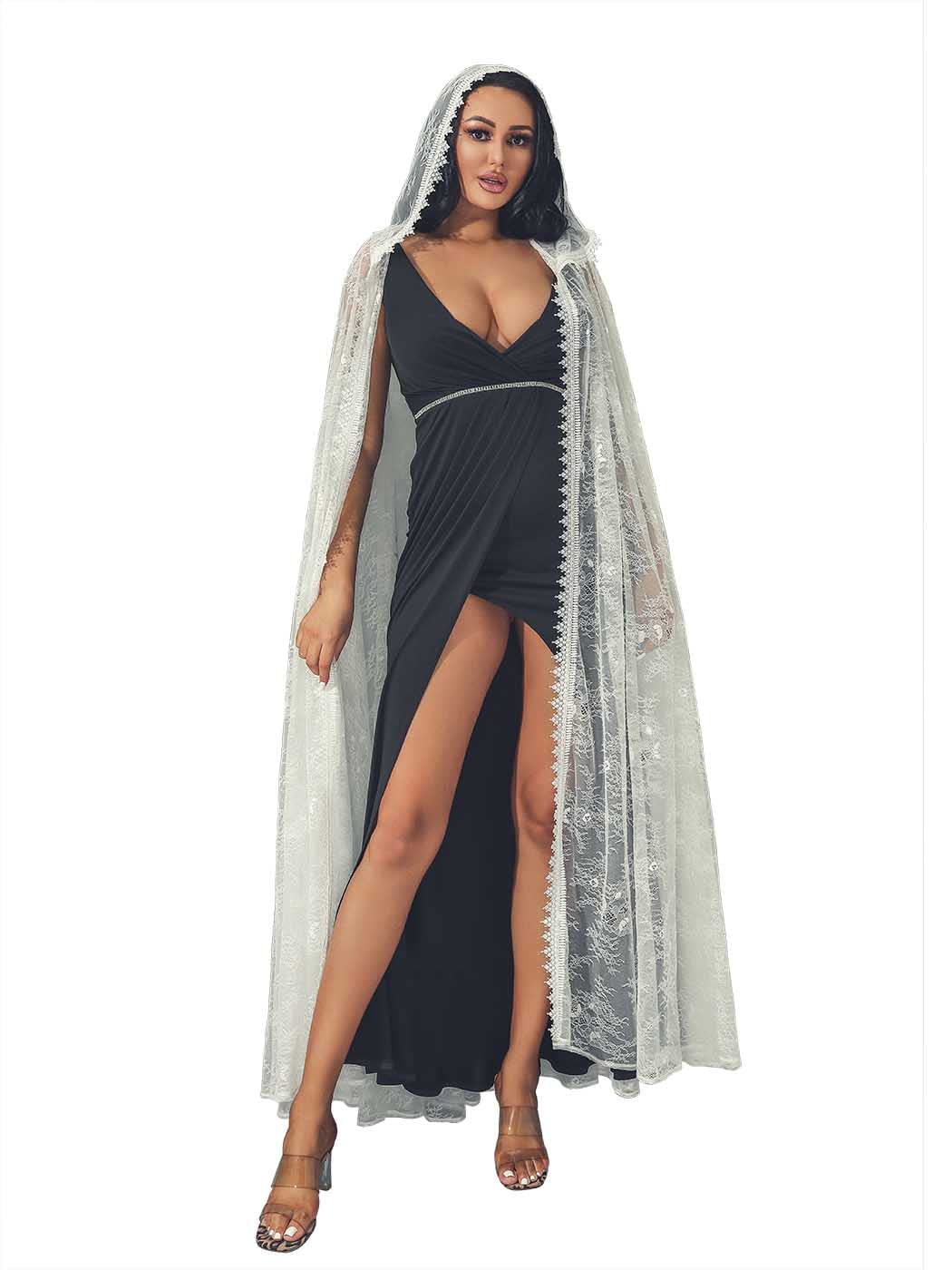 Unicra Lace Full Length Hooded Cloak Long Cape Halloween Costume Cloak Cosplay Party Cape for Women