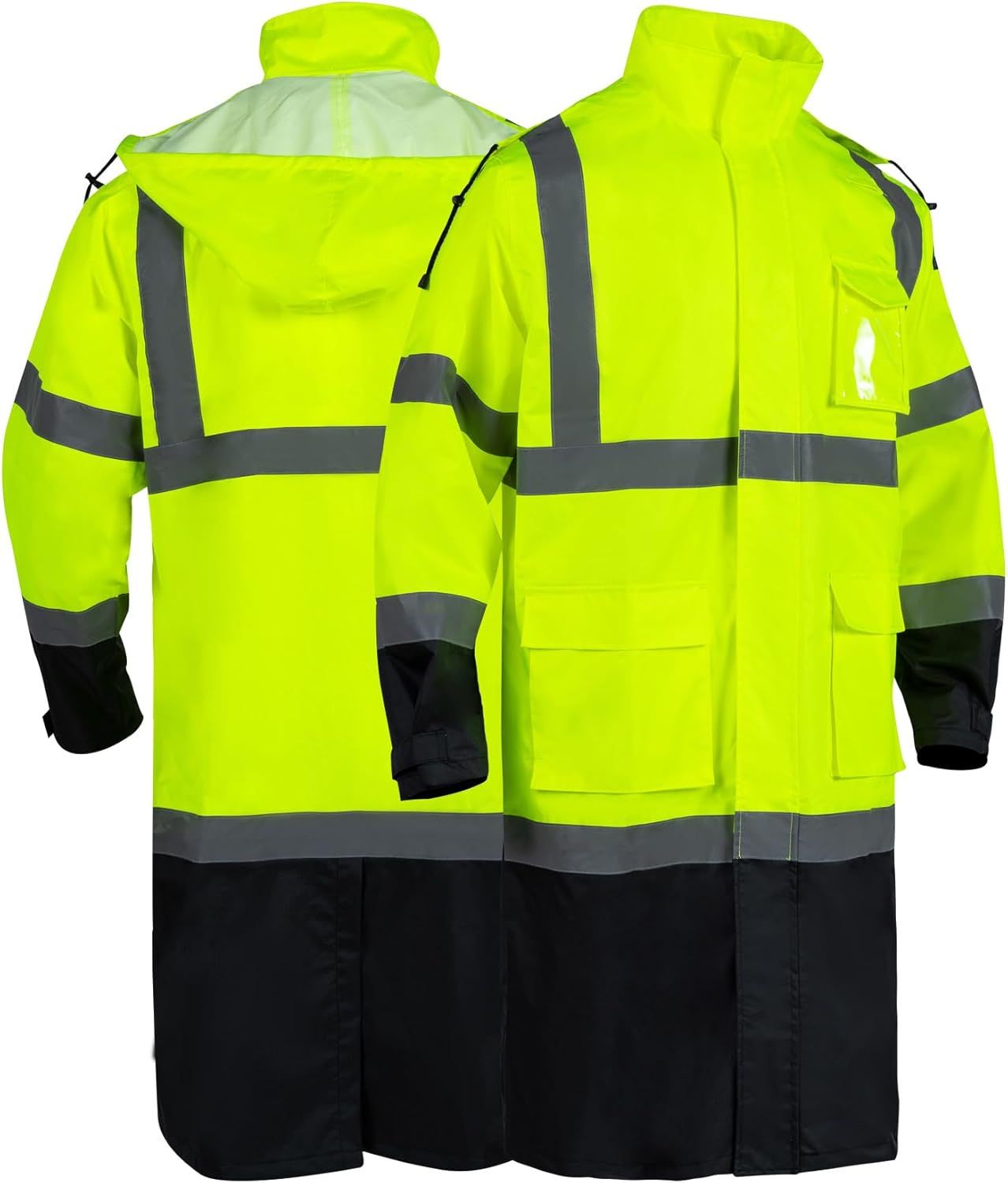 VENDACE Hi Vis Safety Long Waterproof Jacket, Class 3 High Visibility Coat for Men, Construction Rain Gear