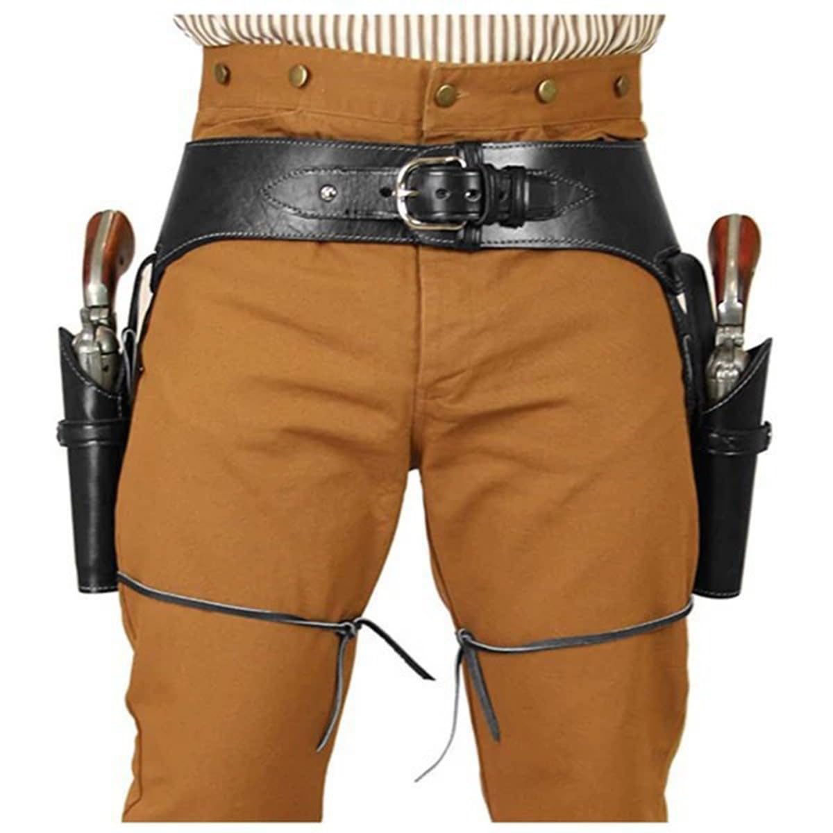 Bananaww Double PU Leather Western Gun Holster Belt – Adjustable Holster - Cowboy Wild West Costume Accessory for Halloween, Cosplay, Fancy Dress, Steampunk – Vintage Revolver Holster
