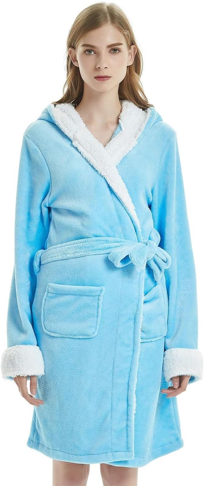 Peignoir Robe De Chambre Femme Hiver Peignoir À Capuche Vêtements Nuit Pyjamas Spa Vêtements(A,Large)