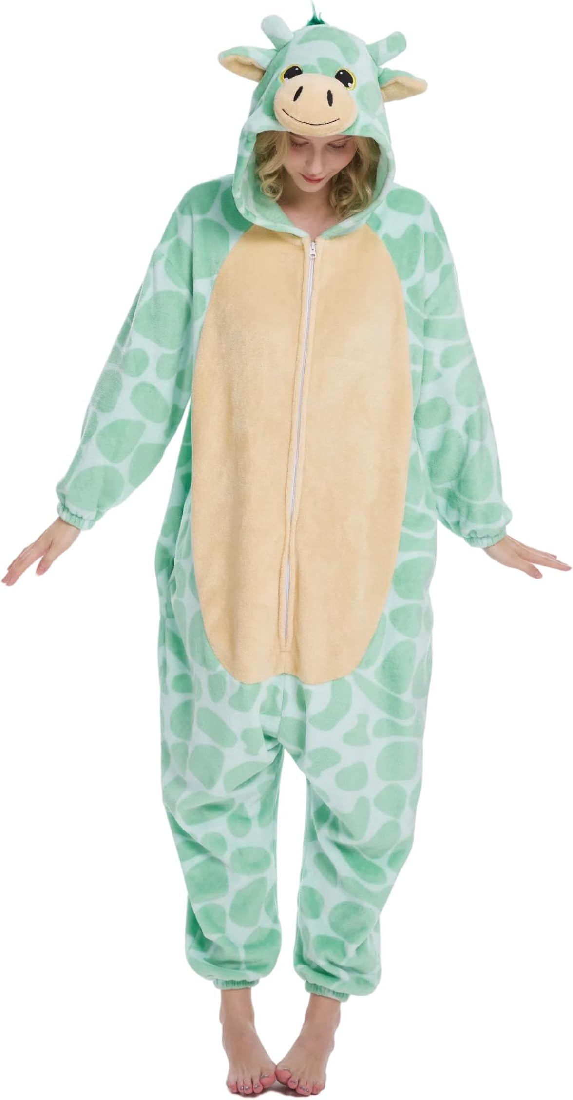 Adult Animal Onesie, Zip Up Flannel Pajamas with Pockets for Men and Women, Halloween Costume Cosplay Loungewear
