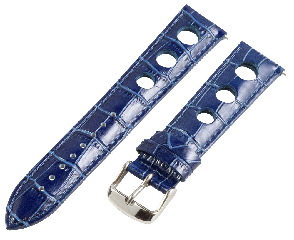Clockwork Synergy, LLC 26mm Rally 3-hole Croco Navy Blue Leather Interchangeable Replacement Watch Band Strap