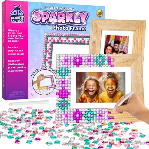 PURPLE LADYBUG Kids Picture Frame Mosaic Kit – DIY Teen Crafts for Girls 8-12, Great Birthday Gifts for 6 7 8 9 10 Year Old Girl & Tween Girls Gifts 8-10 – Arts and Crafts for Kids Ages 6-8 Girls