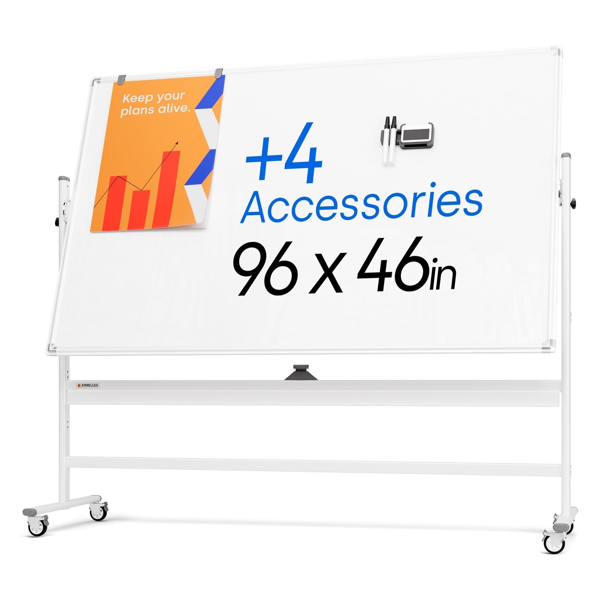 Kamelleo Rolling Whiteboard on Wheels 96" x 46", Double Sided White Board