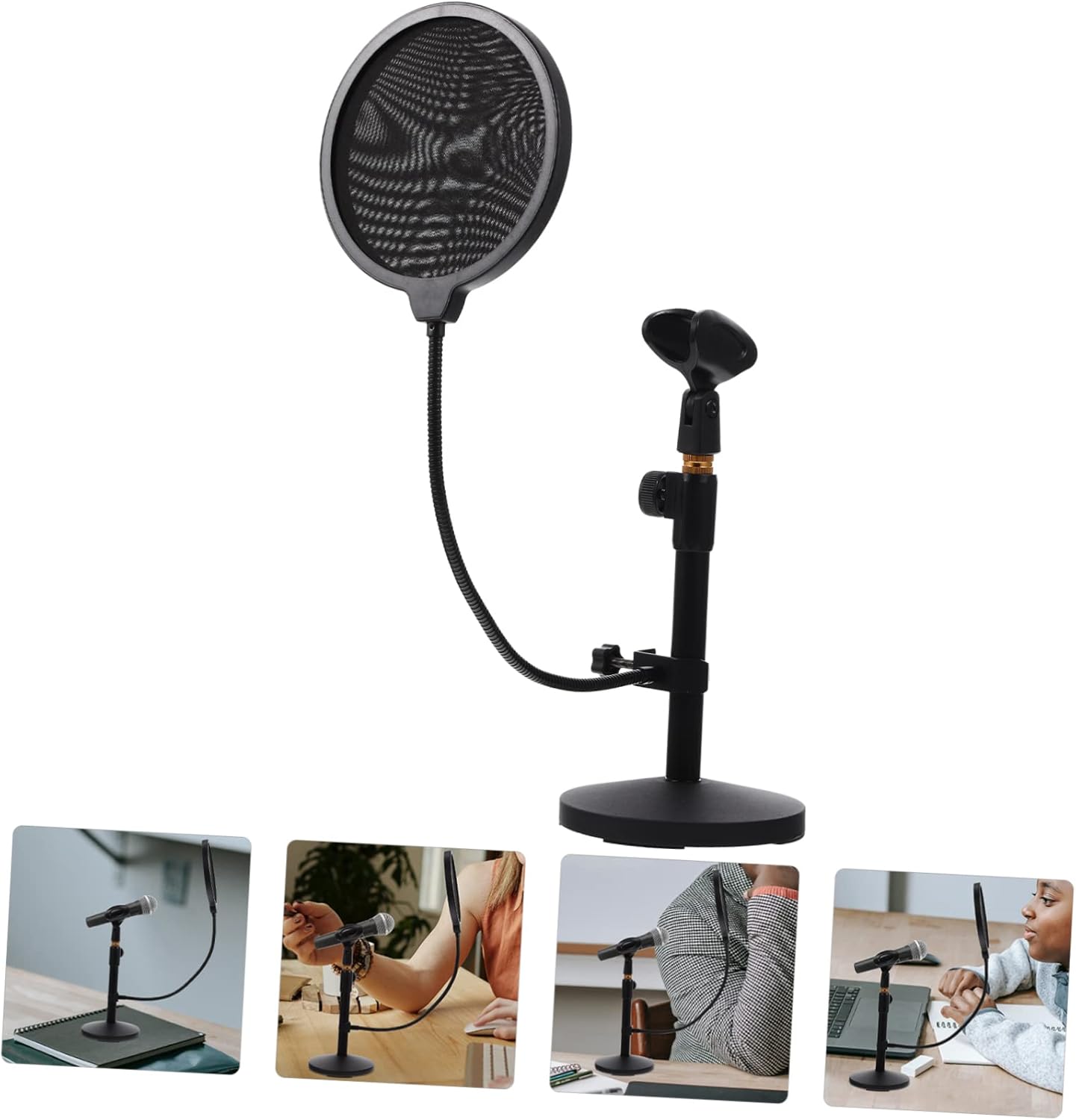 Hemoton Mic Stand for Recording Studios Adjustable Desktop Microphone Holder Metal Construction