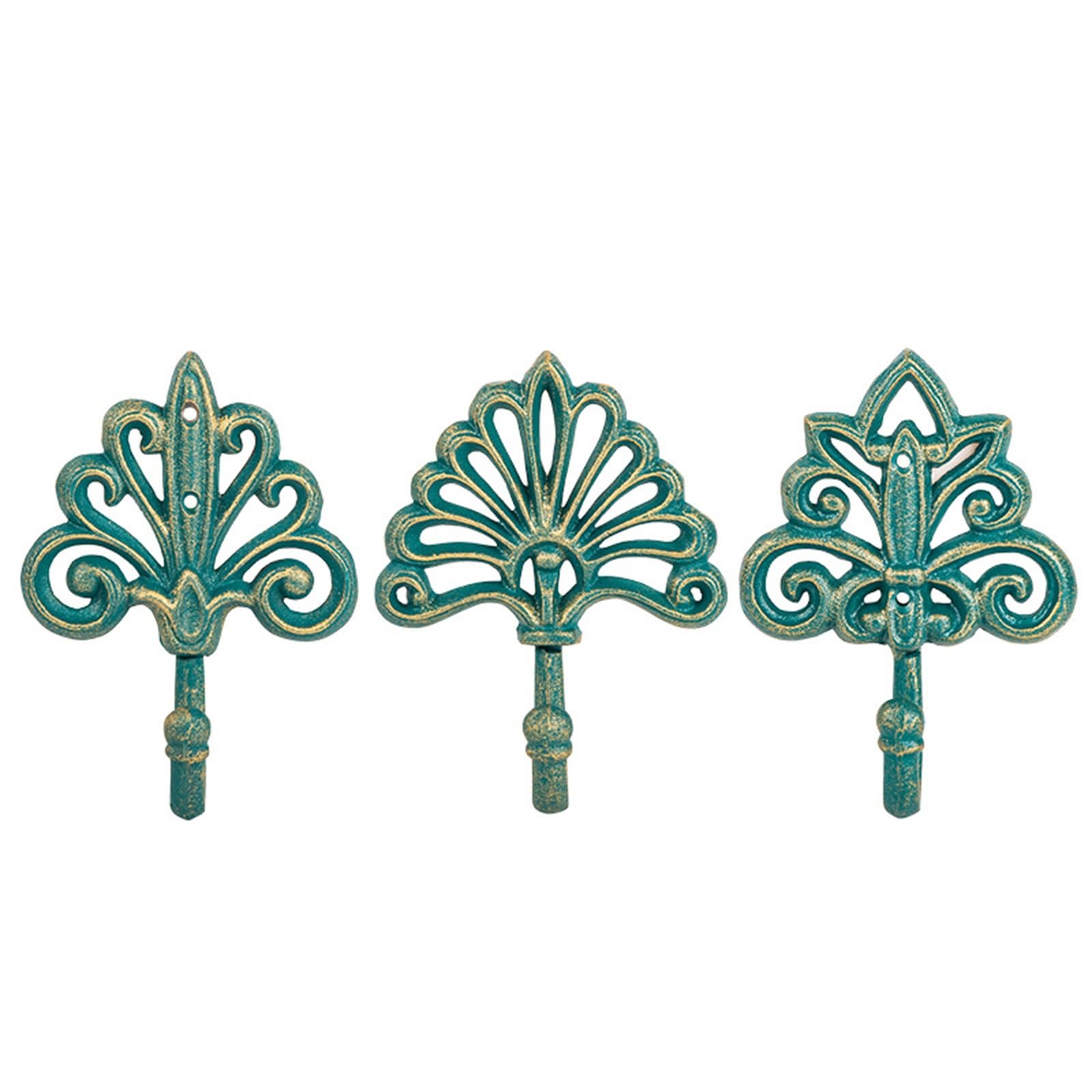 Ylfkwlhrw Green Cast Iron Coat Hooks Vintage Decoration Retro Wall Key Hooks Living Room Entrance For Coats Keys Bags(Green)