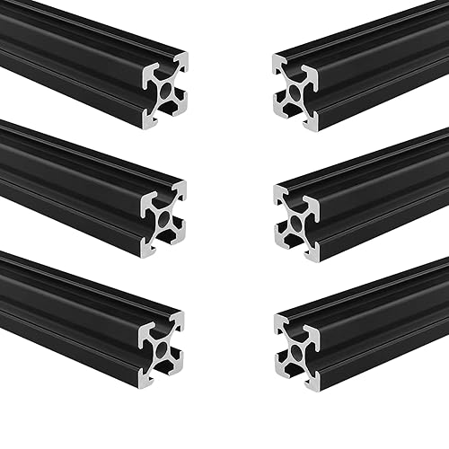 Ranura en T de extrusión de aluminio 2020 de 66.142 in de largo, color negro, paquete de 6, perfil de aluminio extruido serie 20, riel lineal