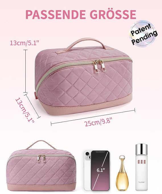 Wandering Nature Women's Cosmetic Bag Travel Makeup Bag with Brush Dividers and handle large water-repellent make-up bag for everyday use and travel