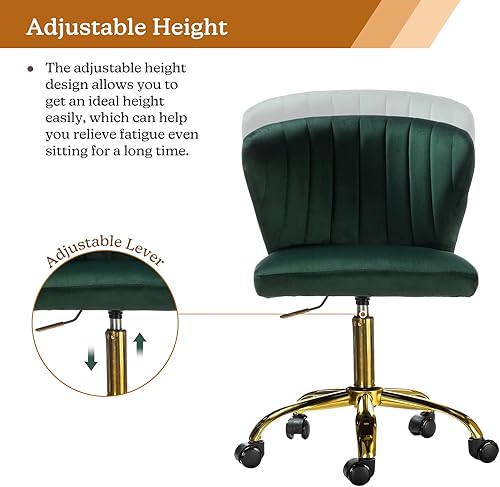 Miniatura 3 de TINA'S HOME Sillas de escritorio de oficina con ruedas y base dorada, moderna silla de oficina sin brazos de terciopelo, silla giratoria ajustable