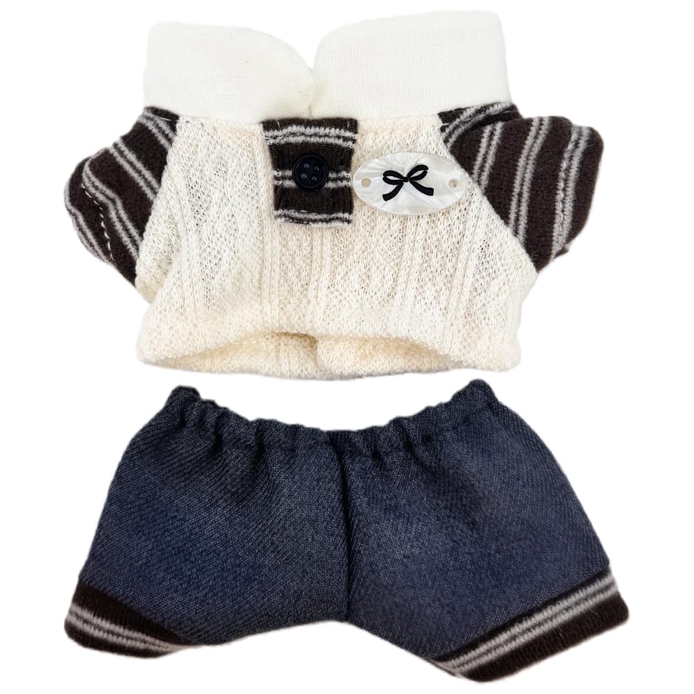 niannyyhouse Plush Doll Clothes Sweater Jeans, 10cm-15cm Stuffed Animals Dress Up Accessories (Brown+Black)