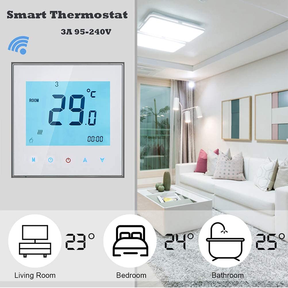 Smart WiFi Boiler Termostat grzewczy Programowalny kontroler temperatury dotykowy Termoregulator 5A 95-240V, połączony z Alexa, Google Home.
