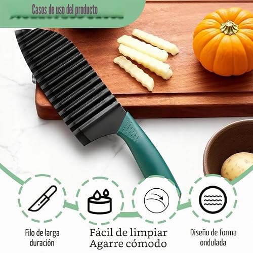 Miniatura 5 de Cuchillo De Corte Ondulado Para Verduras Y Frutas 29 Cm, Cortador De Patatas En Forma De Onda, Hoja De Acero Al Carbono Para Zanahorias, Pepinos Y Manzanas, Utensilio De Cocina Para Cortes Decorativos