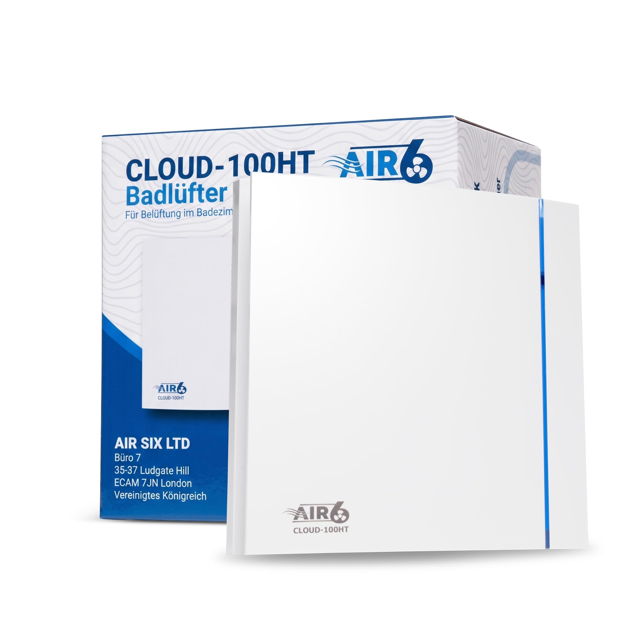 AIR 6 Badlüfter 100mm, Abluftventilator Für Badezimmer, WC, Bad Lüfter mit Feuchtigkeitssensor und Timer, Leise und Leistungsstark, Wand- oder Deckenmontage, Leistung 26,5 l/s (95 m³/h), Weiß, IP45