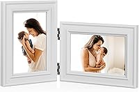 Vista 19 de Marco de Fotos Doble de Madera con Bisagras 5X7 Vertical y Horizontal en Veta de Madera Rústica Estilo Granja, Muestra 4x6 con Paspartú o 5x7 sin