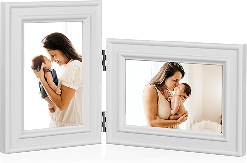 Miniatura 19 de Marco de Fotos Doble de Madera con Bisagras 5X7 Vertical y Horizontal en Veta de Madera Rústica Estilo Granja, Muestra 4x6 con Paspartú o 5x7 sin