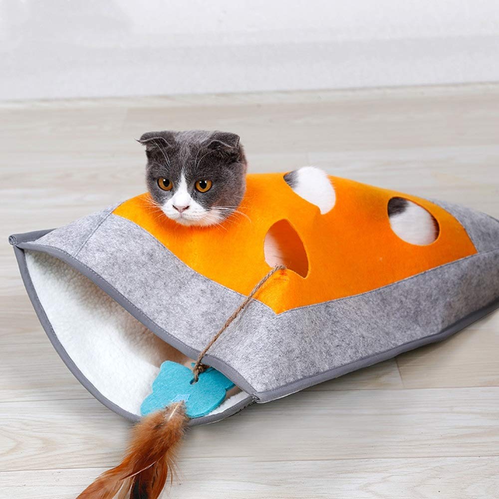 Túnel para Gatos, Saco de Dormir para Gatos, Juego para Gatos, Bolsa de Arena para Gatos con aro, Rompecabezas de Papel, Juguete para Gatos de Interior (Gris, 48 x 37 cm)