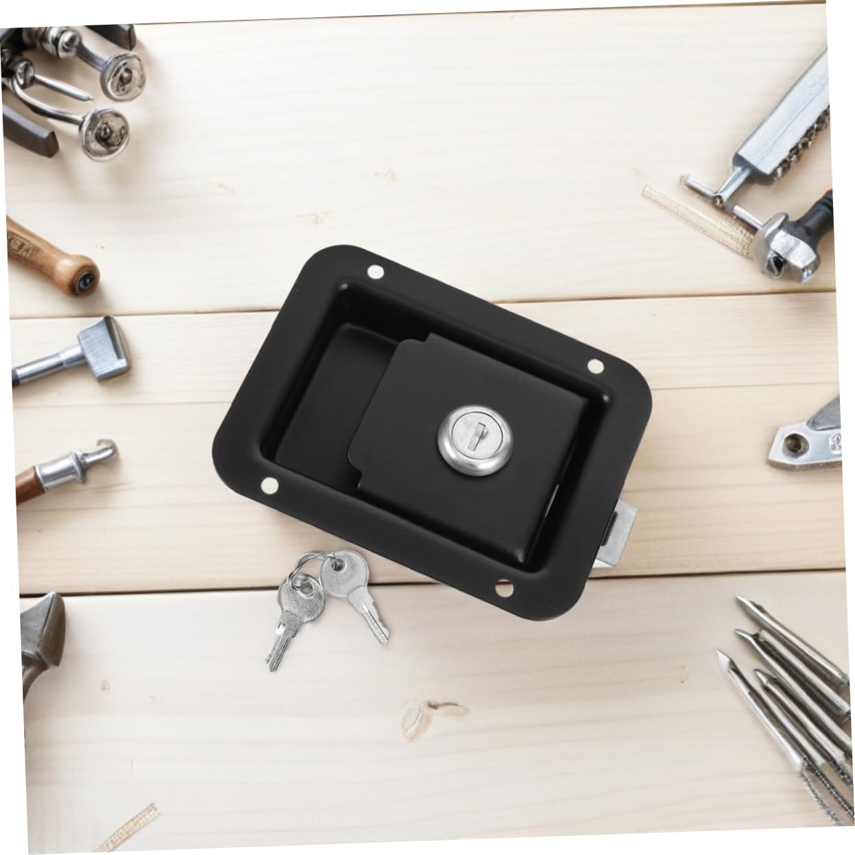 VILLCASE 4pcs RV Trailer Door Latch Replacement Set Secure Black Lock for Travel Trailers and Campers Sturdy Motorized Toolbox Lock Compatible with RVs and