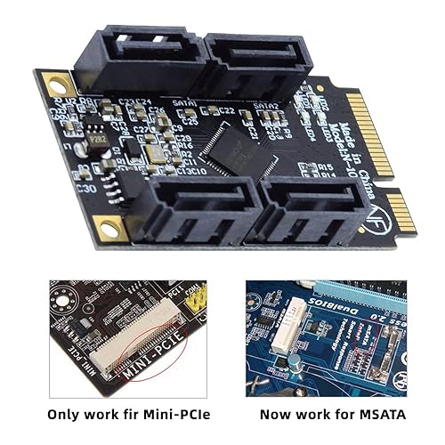 Miniatura 5 de Cablecc Mini PCI-E PCI Express a 6Gbps Cuatro Puertos SATA 3.0 Adaptador Convertidor Tarjeta de Extensión de Disco Duro para SSD