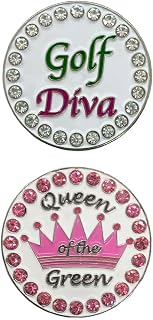 Giggle Golf Bling Diva Ball Marker Pack Only | Includes One Golf Diva & One Pink Queen of The Green Bling Ball Marker Only (No Hat Clip)
