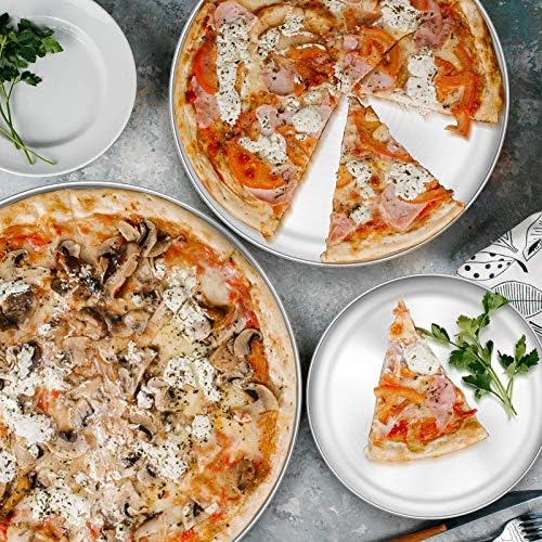 Homikit 8/10/12 Inch Pizza Tray Set of 3, Stainless Steel Pizza Oven Tray Round Pizza Baking Pan, Pizza Baking Sheet Bakeware Set for Baking Roasting Serving, Healthy & Dishwasher Safe