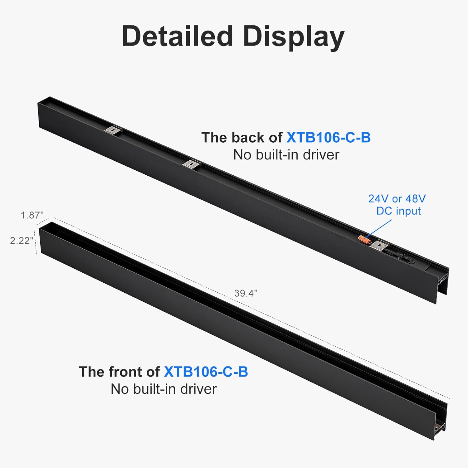 SCON XTB106-C-B Easy Install Updated Ceiling Surface Mounted Magnetic Track Lighting System Aluminum Linear Rail Section, Input Power Track for LED Lamp Light Head (100cm/39.4inch/3.3ft/No Driver)