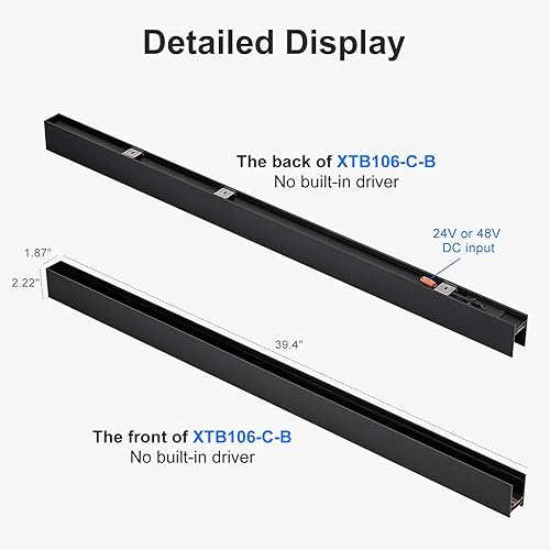 Miniatura 4 de SCON XTB106-C-B - Sistema de iluminación de riel lineal lineal de aluminio actualizado de 4 cables, montaje en superficie de techo, pista de