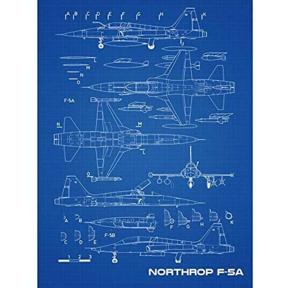 Artery8 Northrop F-5A Freedom Fighter US Plane Blueprint Plan Unframed Wall Art Print Poster Home Decor Premium