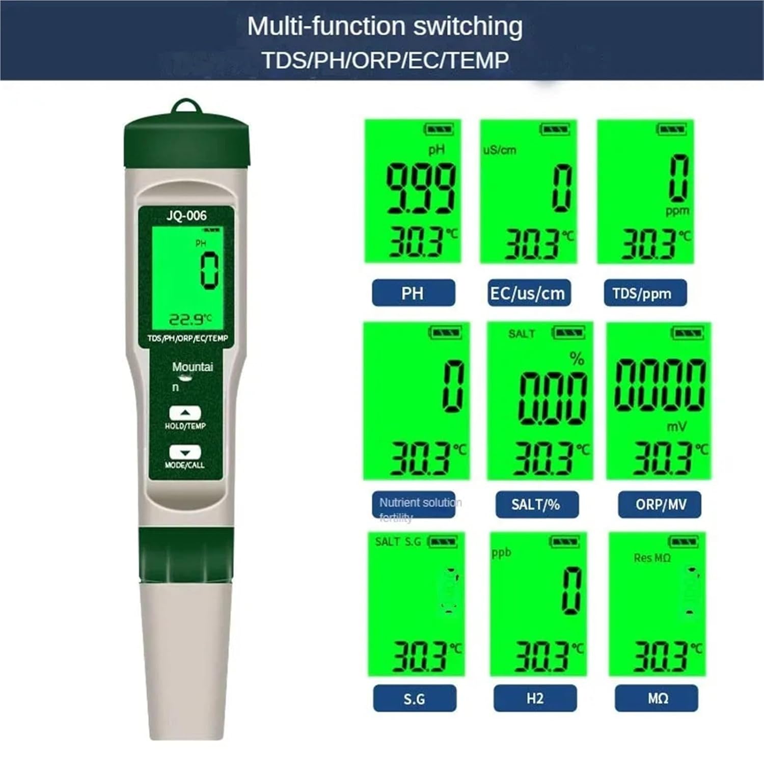 TDS Meter, Digital Water Tester 10 in 1 Quality Monitor PH EC TDS ORP H2 Fertile Salinity S G Resistivity Temp Multifunction for Aquariums Pools,Digital Water Tester