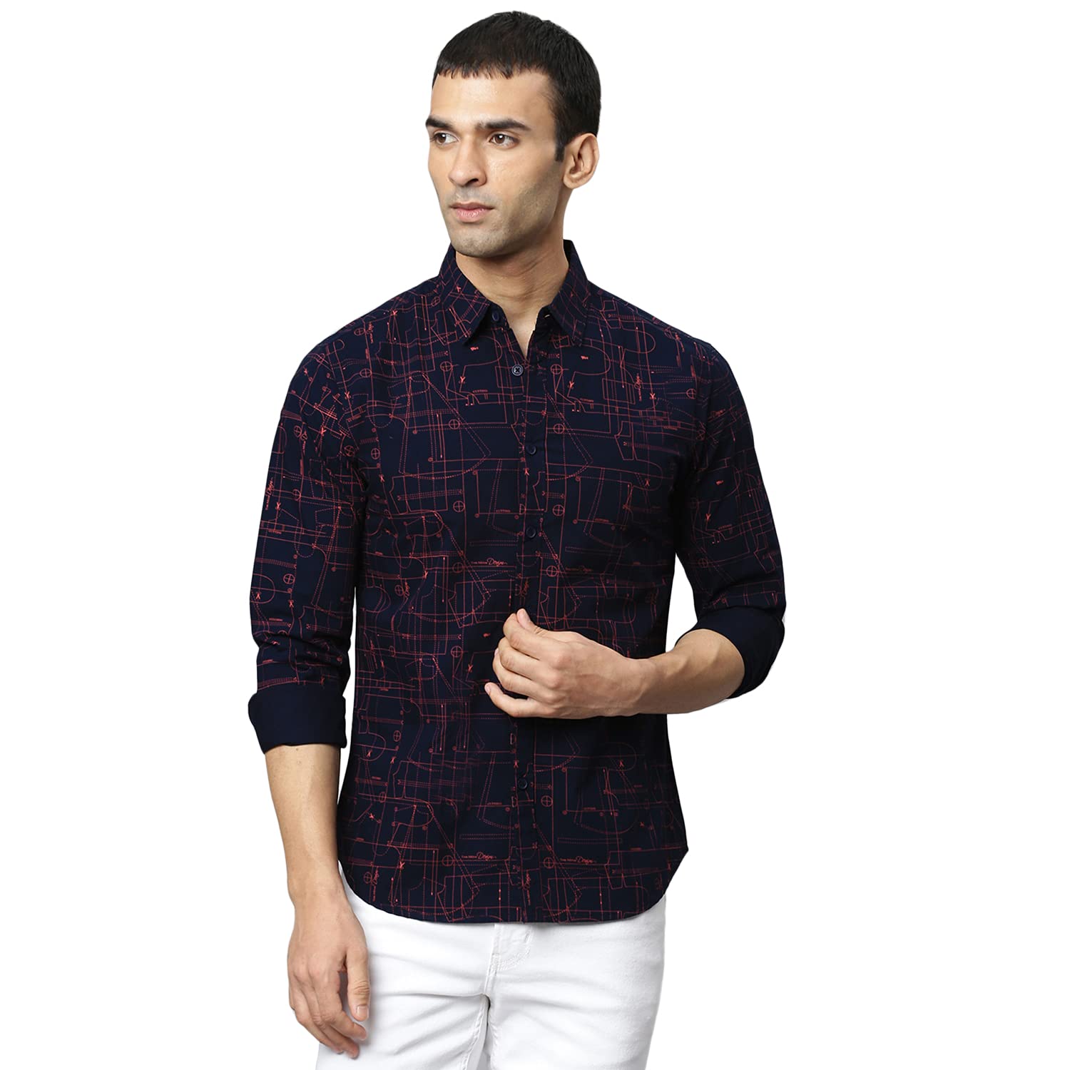 Dennis Lingo Men’s Cotton Printed Slim Fit Casual Shirt