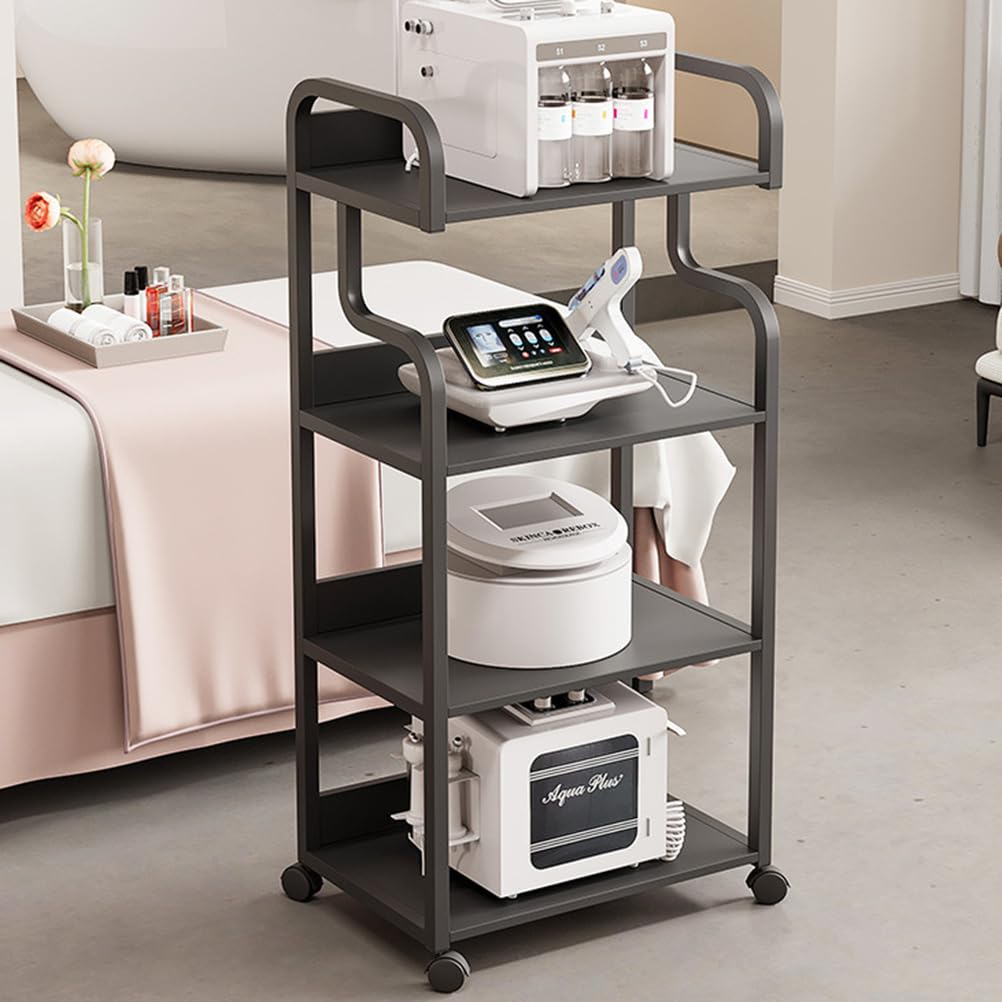 Bubinblau Salon Trolley Cart with Wheels, Mobile Cosmetic Instruments Trolleys, Salon Spa Beauty Machine Trolley Stand, for Professional Salons Spas,Black,4 Tier
