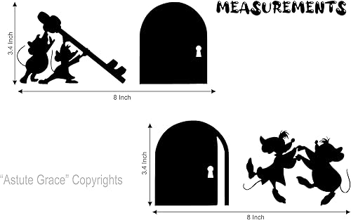 Miniatura 3 de Cute Mice Pals Jaq and Gus - Calcomanías decorativas de vinilo para zócalo con agujero para ratón, color negro, juego de 2 unidades, AG-647