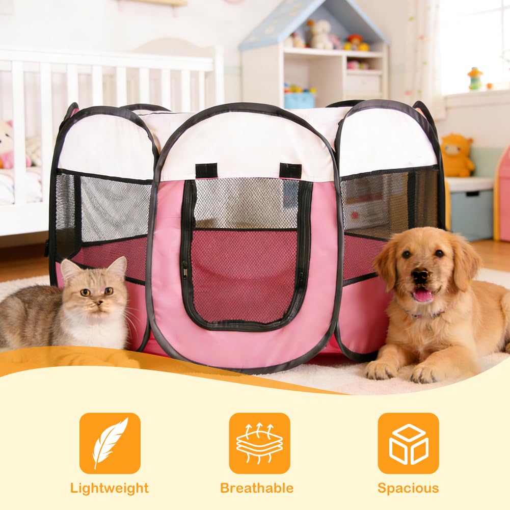 Gabbia per cuccioli per animali domestici, XXL, per cuccioli, per esterni e interni, per piccoli animali come cani e gatti (beige + rosa)