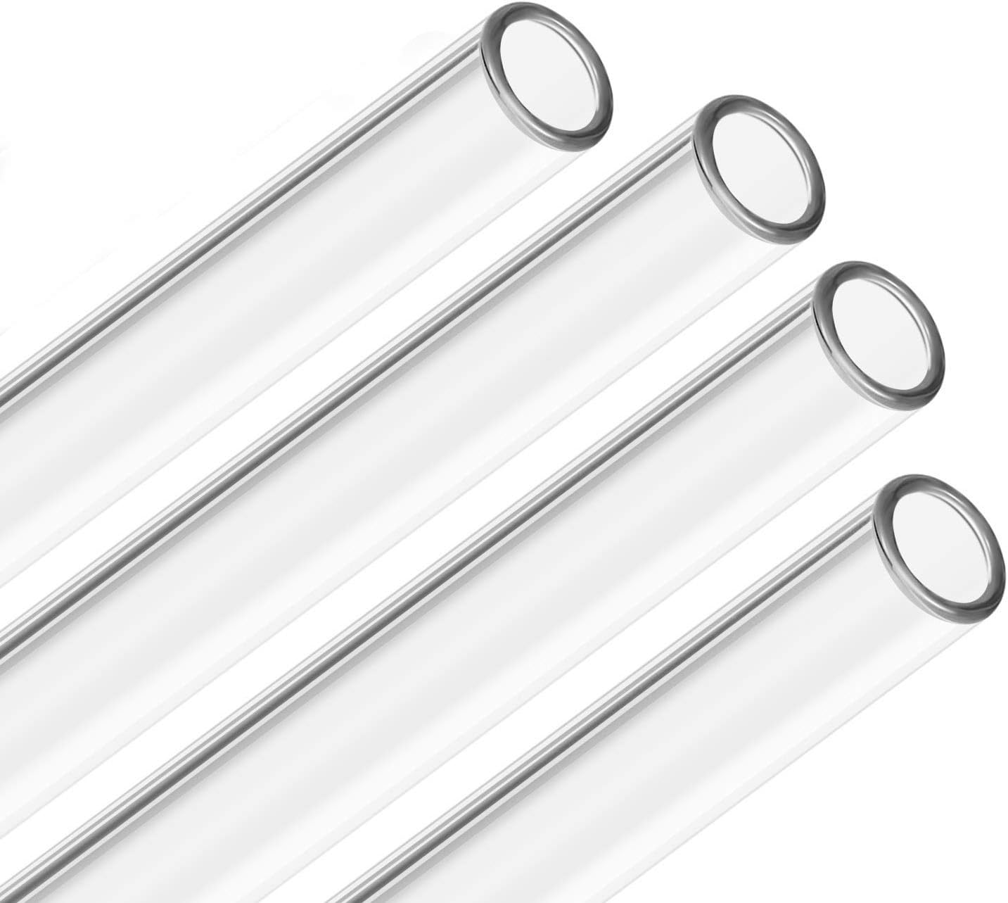 Reusable Glass Straws with Case: 4 Glass Straws + 4 Wooden Cases + 4 Cotton Cleaning Brushes + 1 Pouch, Eco Friendly 8.5 Inches Long, Portable Travel Drinking Straw for Personal Use (4 Glass Straws)