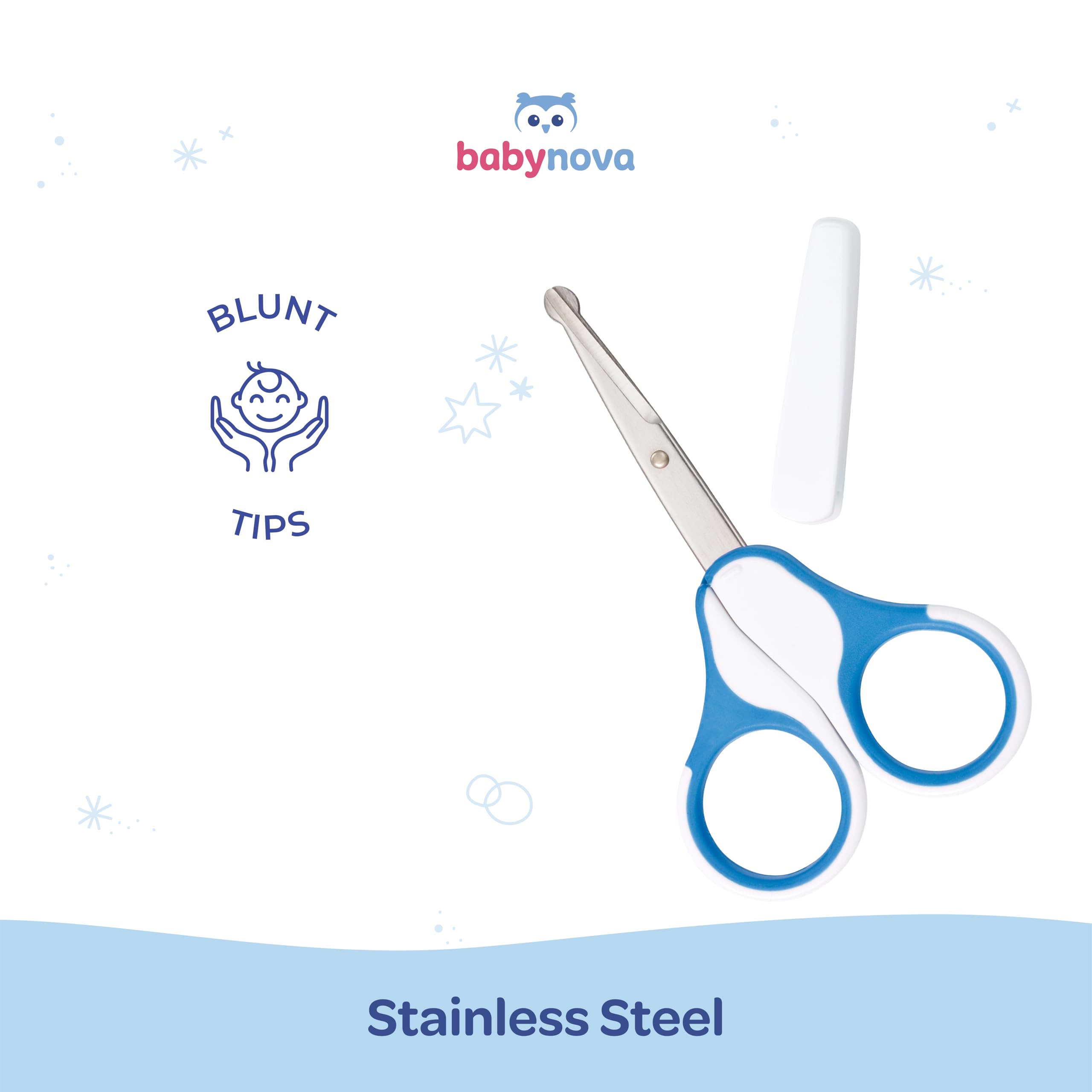 babynova Baby Scissors with Protective Cap, Stainless Steel Nail Scissors with Rounded Tips for Safe Baby Nail Trimming - Image 3