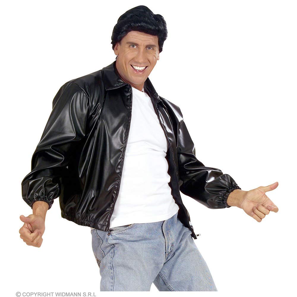 50s Mens Black Jacket Leatherlook Accessory for Fancy Dress, M-L - Image 4
