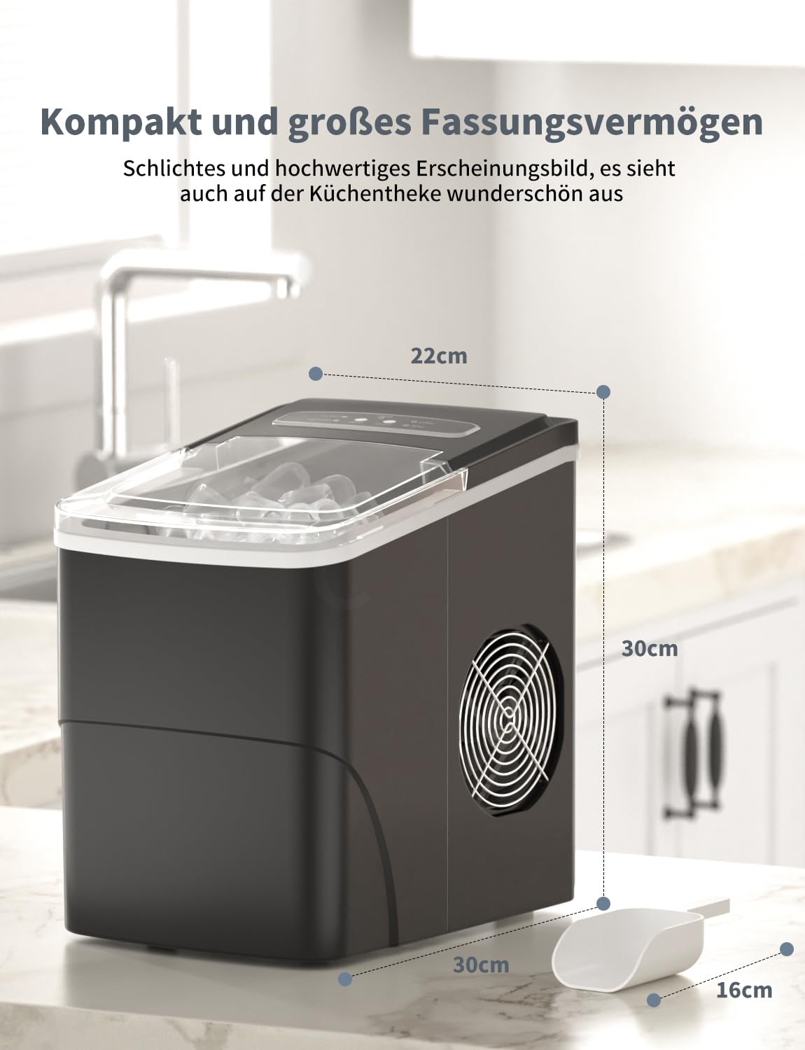 Eiswürfelmaschine, 12 kg in 24 Stunden, 9 Eiswürfel in 6 – 8 Minuten, automatisch, kompakt, tragbar, für Zuhause/Küche/Bar
