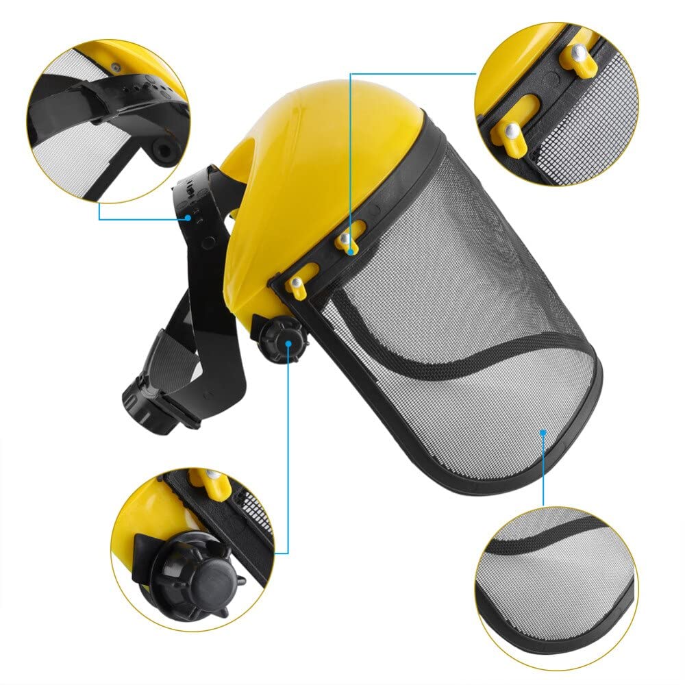 GUSTO Visière Protection Maille Acier Débroussailleuse 2 Pièces | Réglable, Relevable, Protection Visage et Yeux, 1 Cadre avec 2 Visières