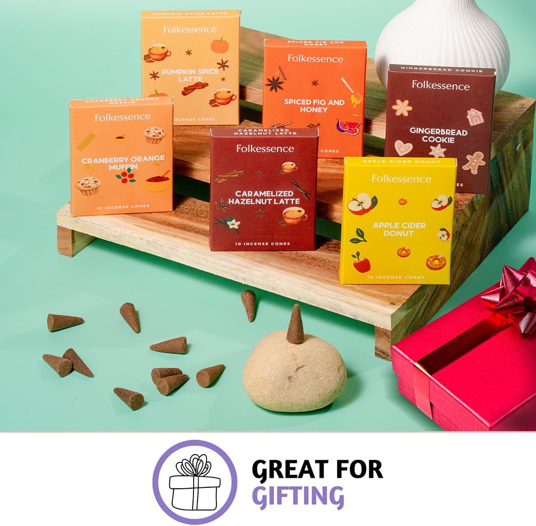Folkulture Fall Incense Cones, Pumpkin Spice, Caramel Set of 6 (60 Cones)