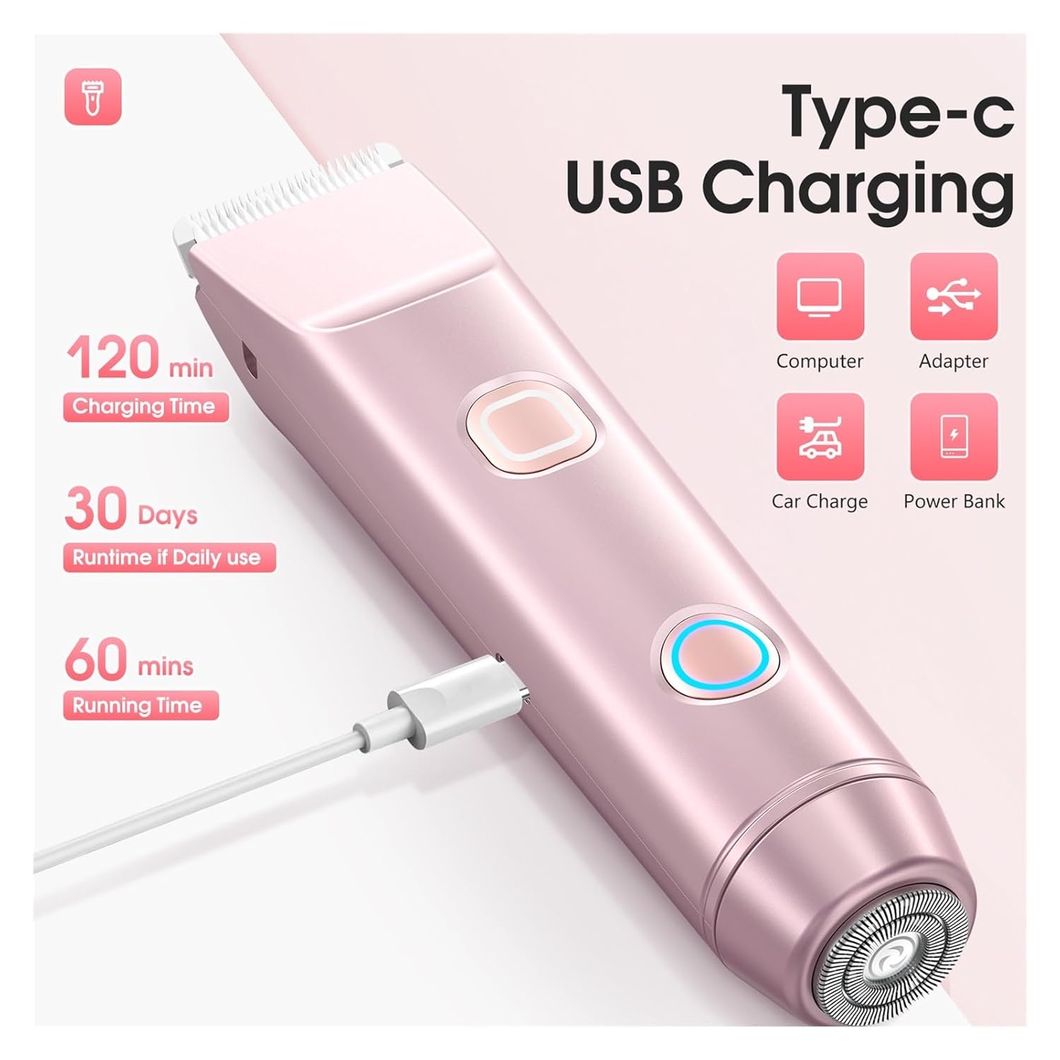 Fit for Women's Electric Shaver 2 in 1 Dual Head Hair Trimmer & Bikini with Detachable Head
