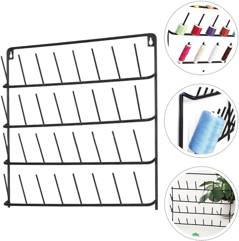 VICASKY Black Iron Thread Rack Organizer with 32 Hanging Hooks for Embroidery, Quilting, Sewing, Knitting, Textile-related Activities, Home Crafting