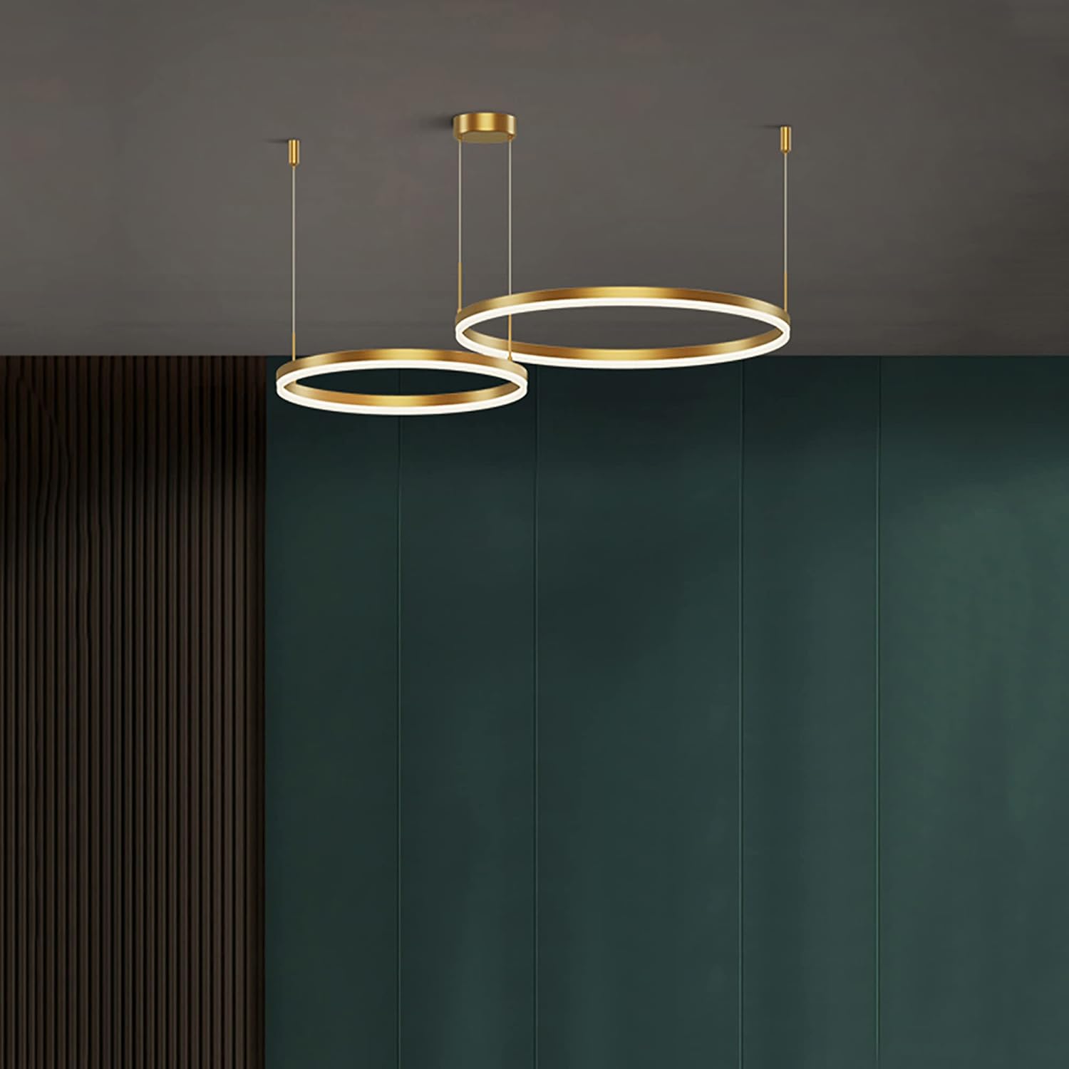 LightInTheBox Gold Ring Chandelier, LED Circle Geometric Pendant Light Dimmable Gold Ceiling Light for Living Room Dining Room Bedroom (20+40+60cm)
