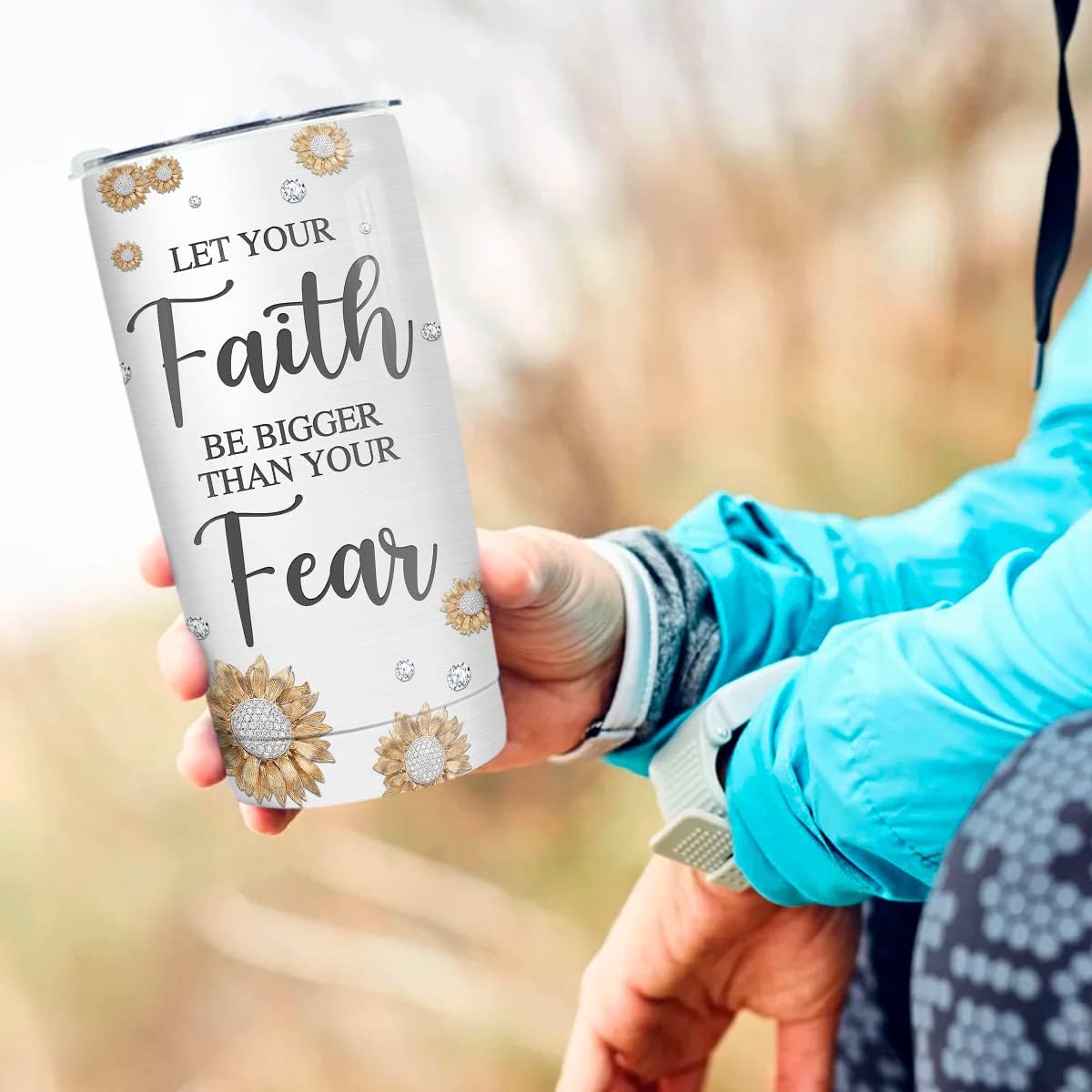 wowcugi Christian Gifts For Women Let Your Faith Be Bigger Than Fear Dragonfly Tumbler 20oz Stainless Steel Travel Mug Insulated Birthday Christmas Jesus Religious Tumblers Gifts For Christians - Image 7
