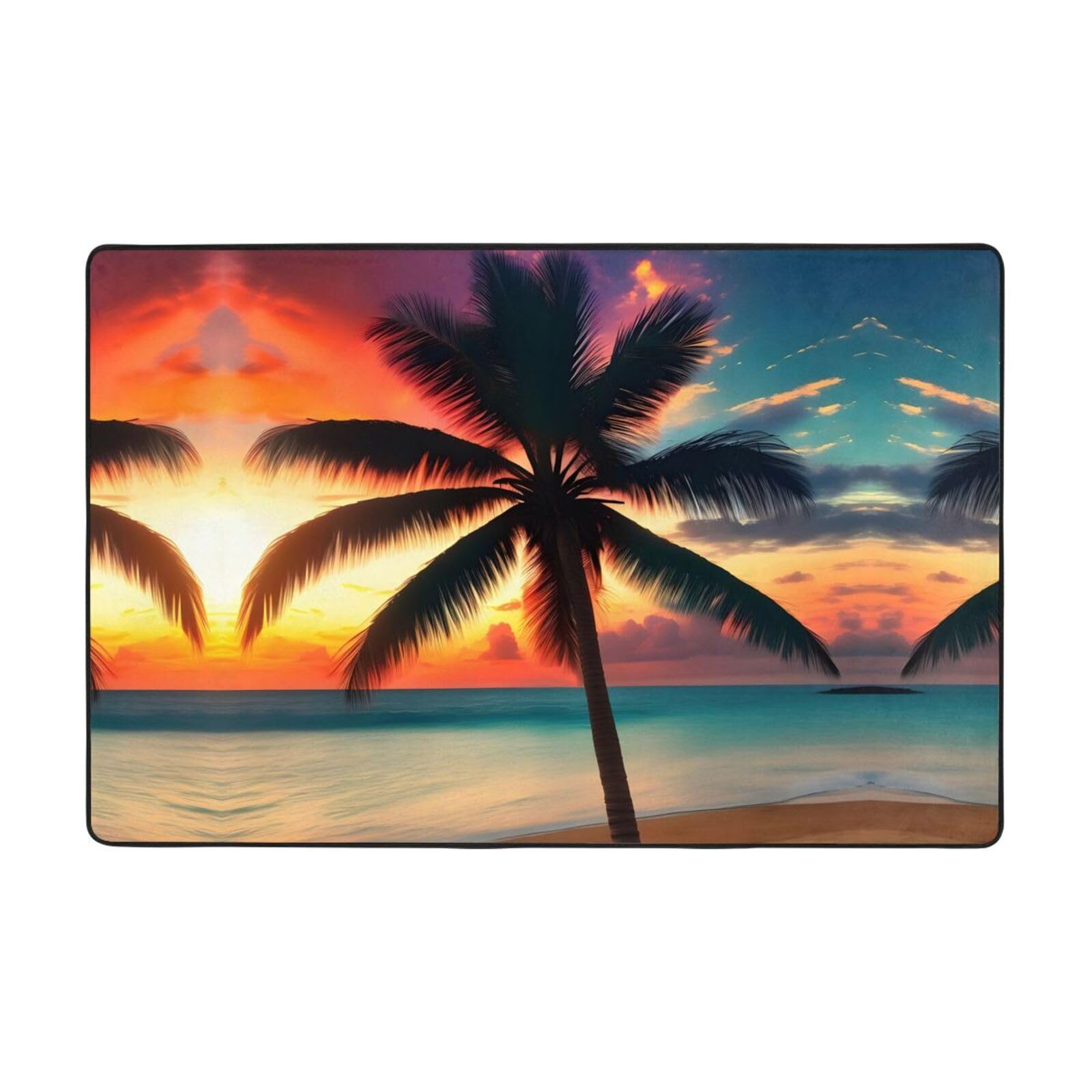Tapis de palmiers au coucher de soleil pour créer une ambiance évasion dans la chambre
