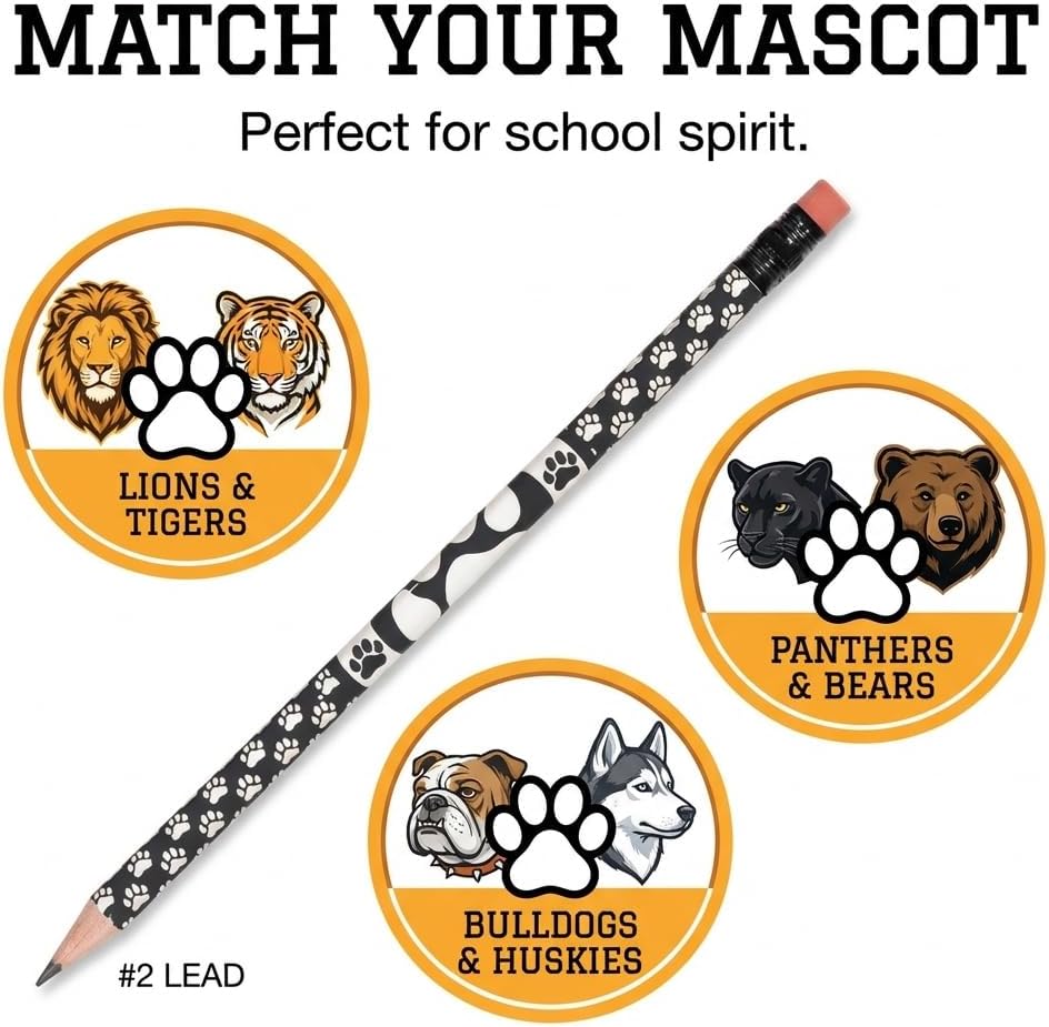 Anderson's, Black and White Paw Pencils, Set of 100, School Pencils, Student Awards, Recognition