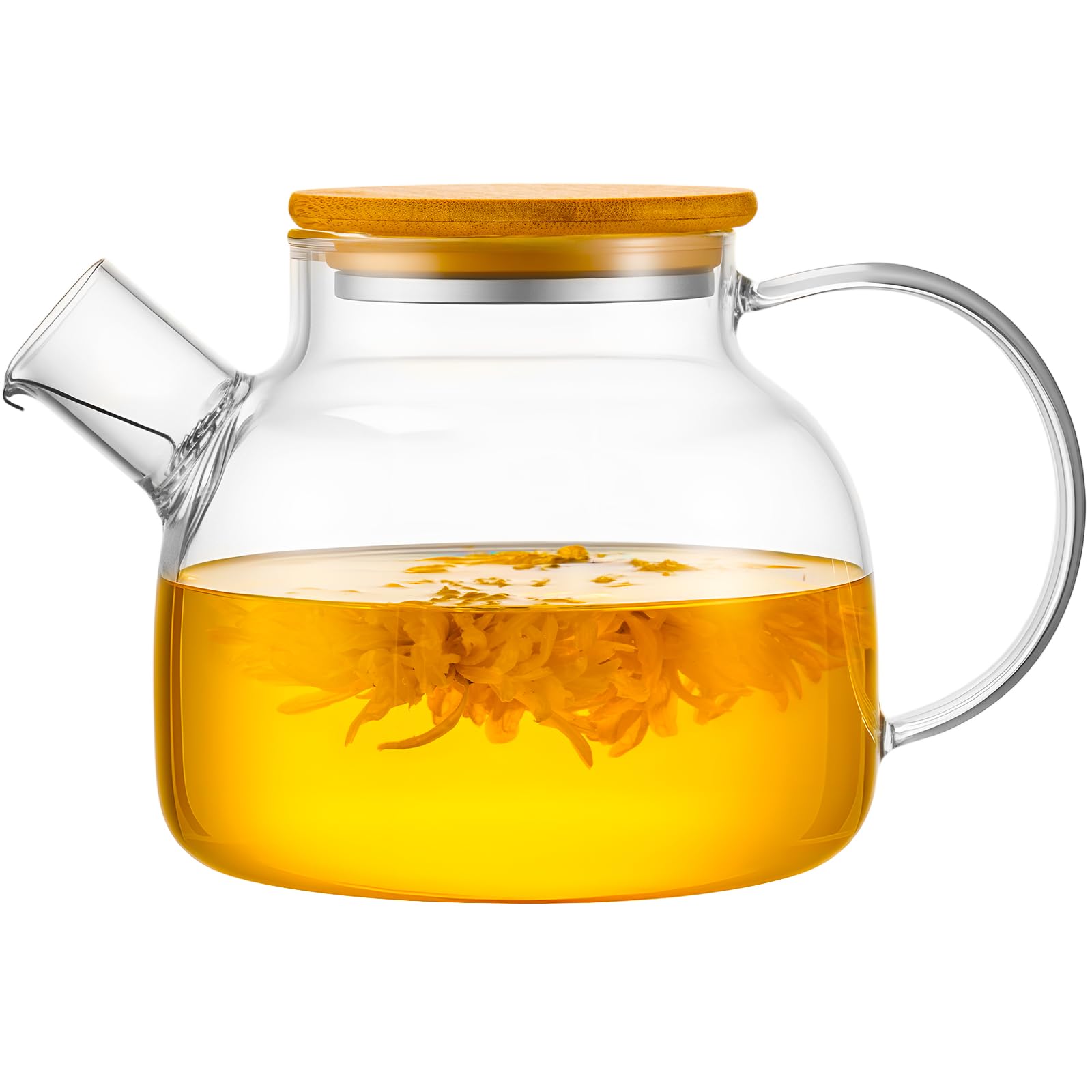 PARACITY Glass Teapot Stovetop 34oz/1000ml, Borosilicate Clear Tea Kettle with Removable 18/8 Stainless Steel Infuser,Glass Tea Kettle with Wooden Lid, Teapot for Loose Leaf Tea Fruit Tea Fragrant Tea