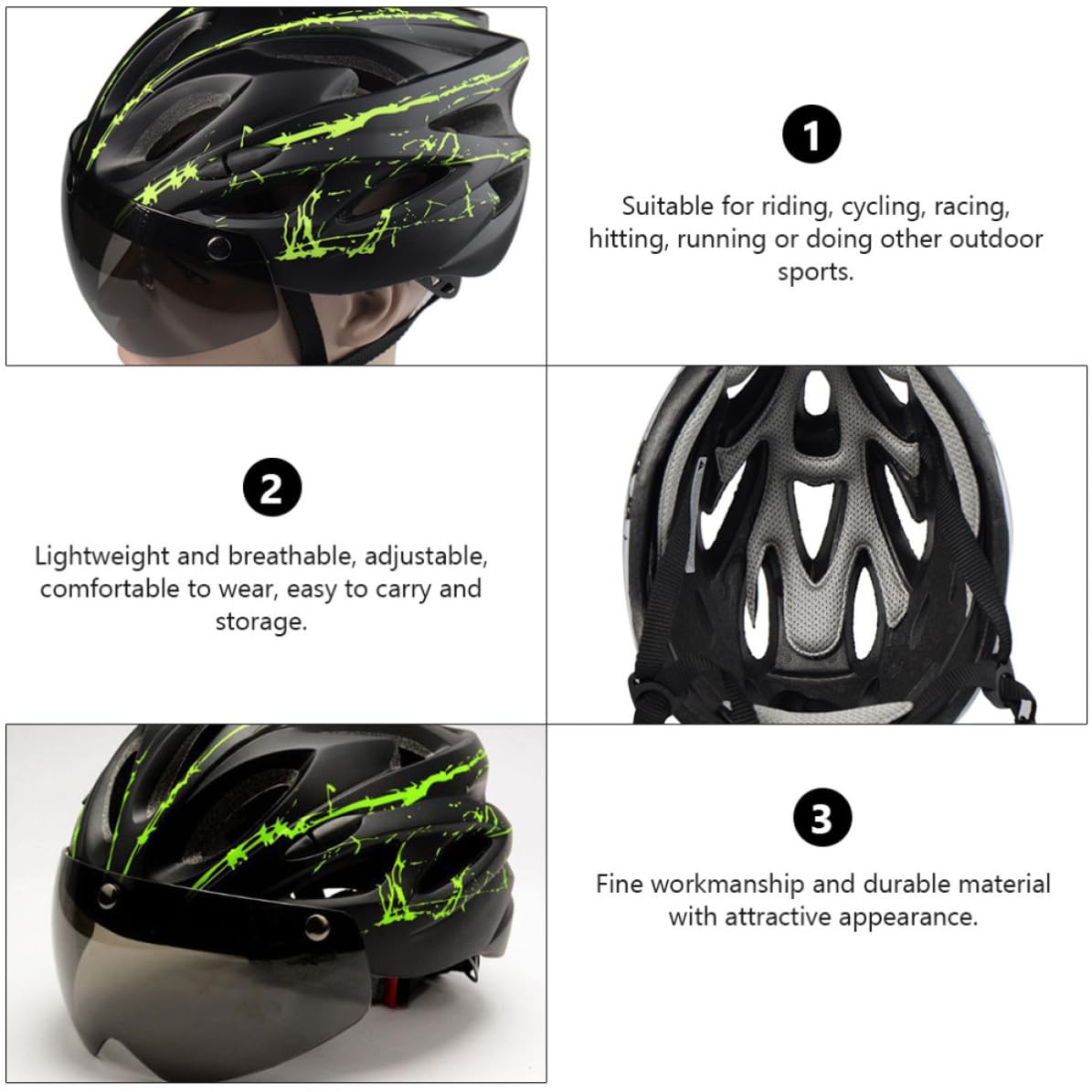 SECFOU Casco per Bici con Occhiali Magnetici Integrati, Design Comodo e Protettivo in Materiale Pc, per Sport All'aperto e Corsa, Aspetto e Leggero